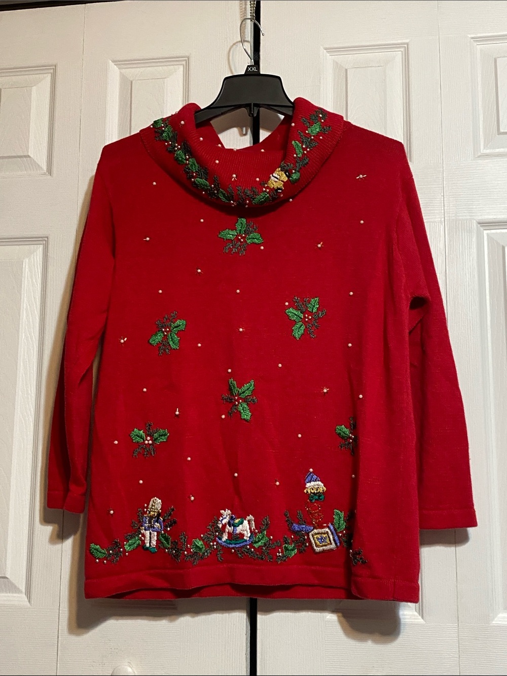 Victoria Jones red Christmas holiday knit cotton blend sweater size XL